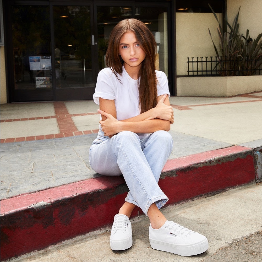 Superga white leather platform sneakers